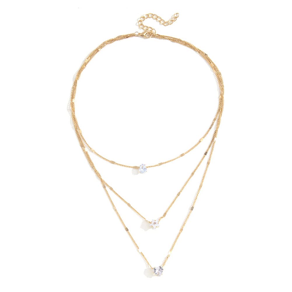 Chic & Stylish Three Layer Golden Metal Necklace with Three Pendants