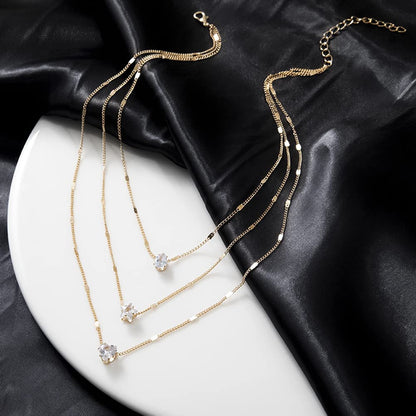 Chic & Stylish Three Layer Golden Metal Necklace with Three Pendants