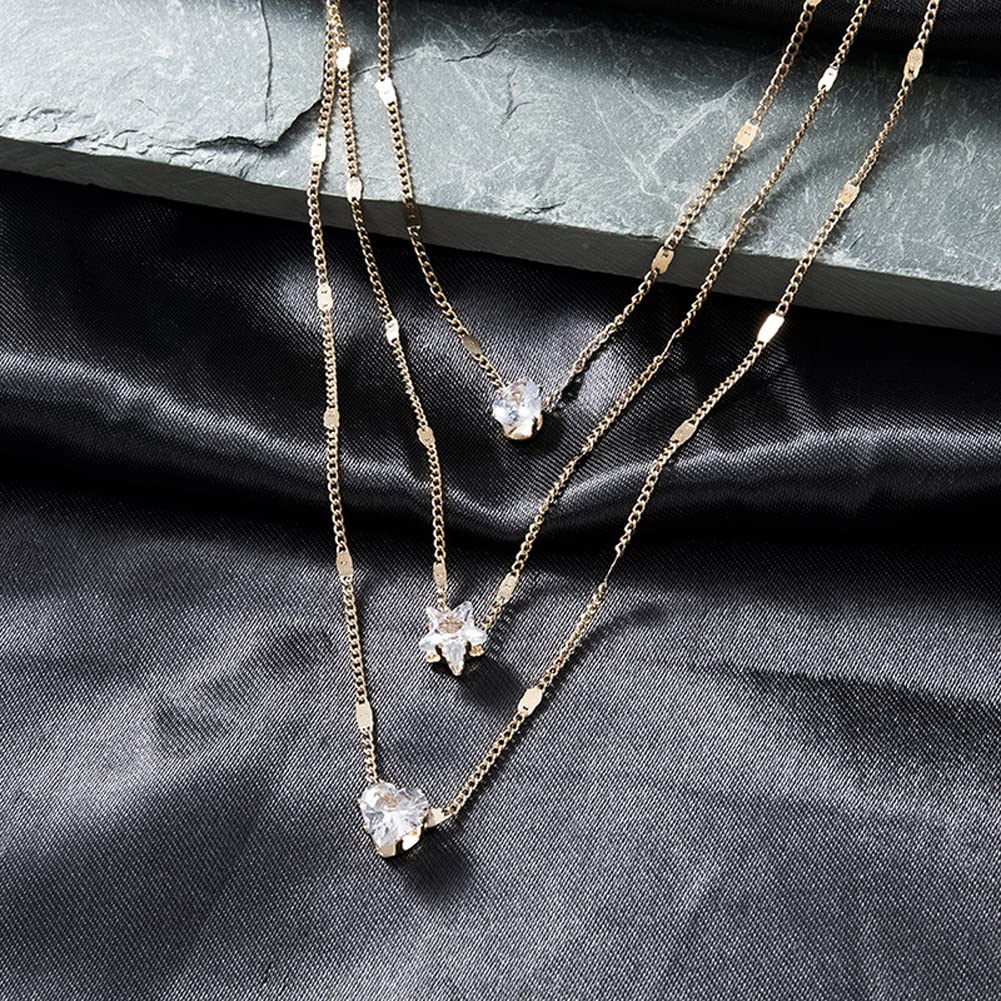 Chic & Stylish Three Layer Golden Metal Necklace with Three Pendants