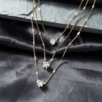 Chic & Stylish Three Layer Golden Metal Necklace with Three Pendants