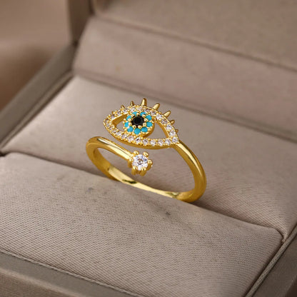 Evil Eye Rings for Women – Gold Color Stainless Steel Rings |Trend Luxury Wedding & Couple Jewelry