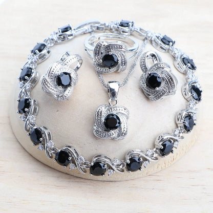 Birthstone Jewelry Set – 5-Piece 925 Sterling Silver Necklace, Earrings, Ring, Bracelet & Pendant