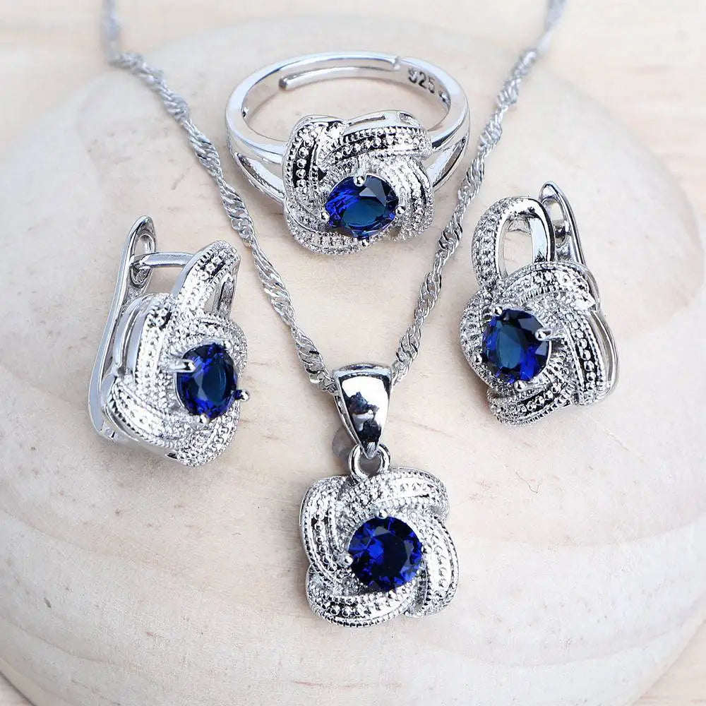 Birthstone Jewelry Set – 5-Piece 925 Sterling Silver Necklace, Earrings, Ring, Bracelet & Pendant