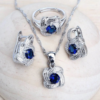 Birthstone Jewelry Set – 5-Piece 925 Sterling Silver Necklace, Earrings, Ring, Bracelet & Pendant