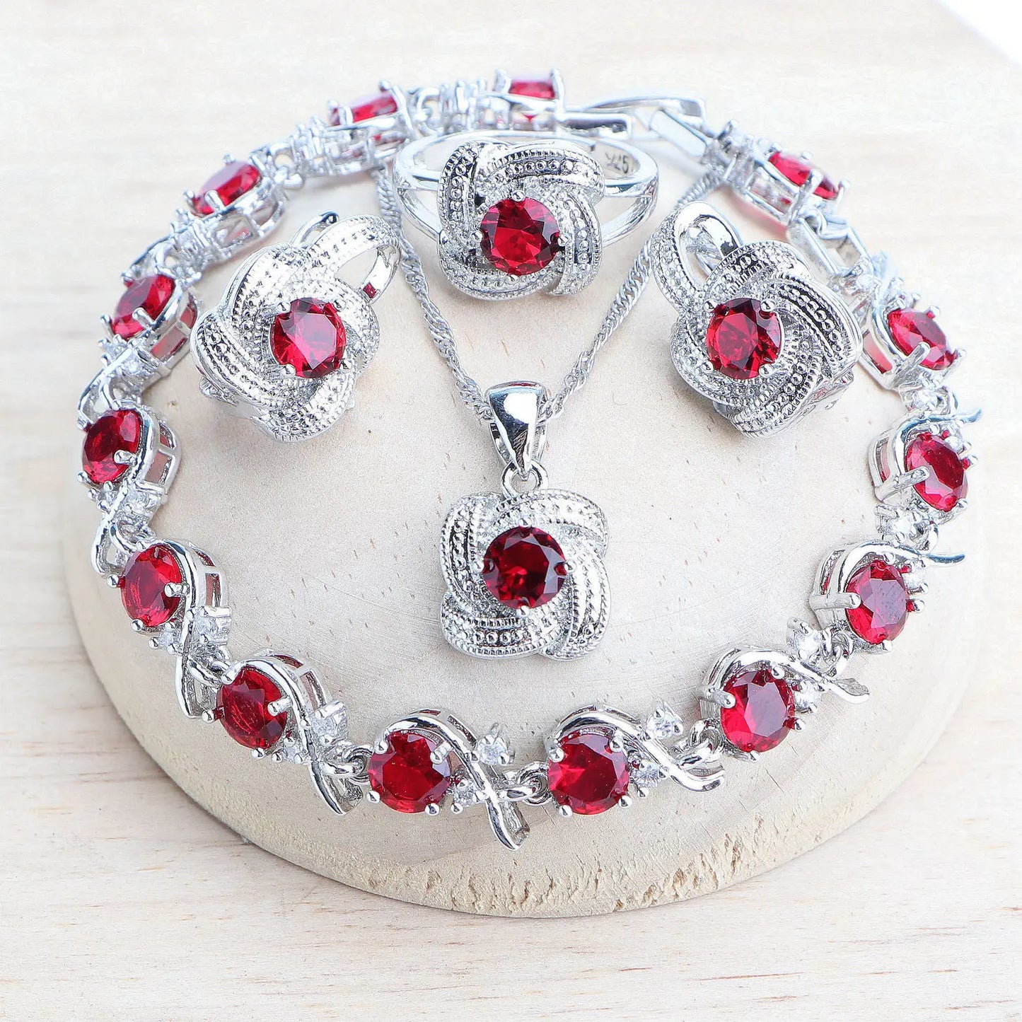 Birthstone Jewelry Set – 5-Piece 925 Sterling Silver Necklace, Earrings, Ring, Bracelet & Pendant