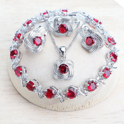 Birthstone Jewelry Set – 5-Piece 925 Sterling Silver Necklace, Earrings, Ring, Bracelet & Pendant