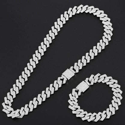 rendy Hip Hop Jewelry Set – 16mm Cuban Link Necklace, Bracelet & Watch for Men/Women