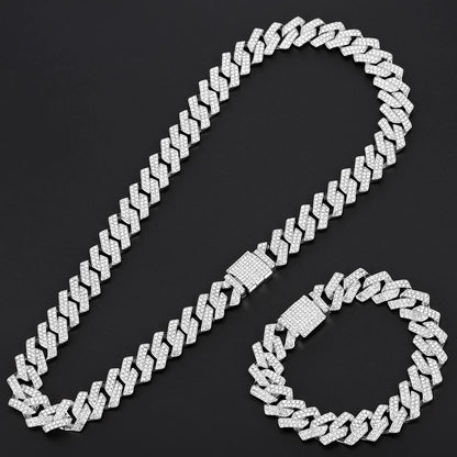 rendy Hip Hop Jewelry Set – 16mm Cuban Link Necklace, Bracelet & Watch for Men/Women