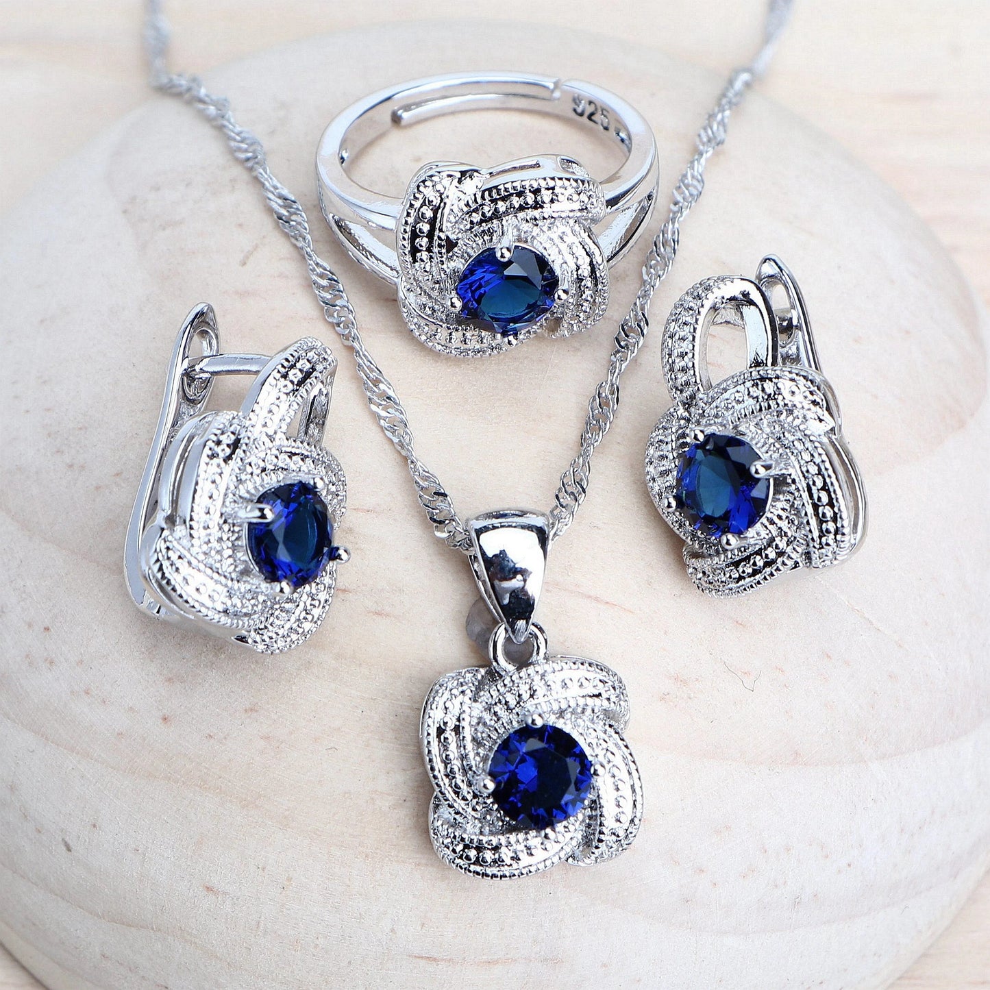 Birthstone Jewelry Set – 5-Piece 925 Sterling Silver Necklace, Earrings, Ring, Bracelet & Pendant