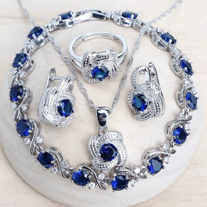 Birthstone Jewelry Set – 5-Piece 925 Sterling Silver Necklace, Earrings, Ring, Bracelet & Pendant