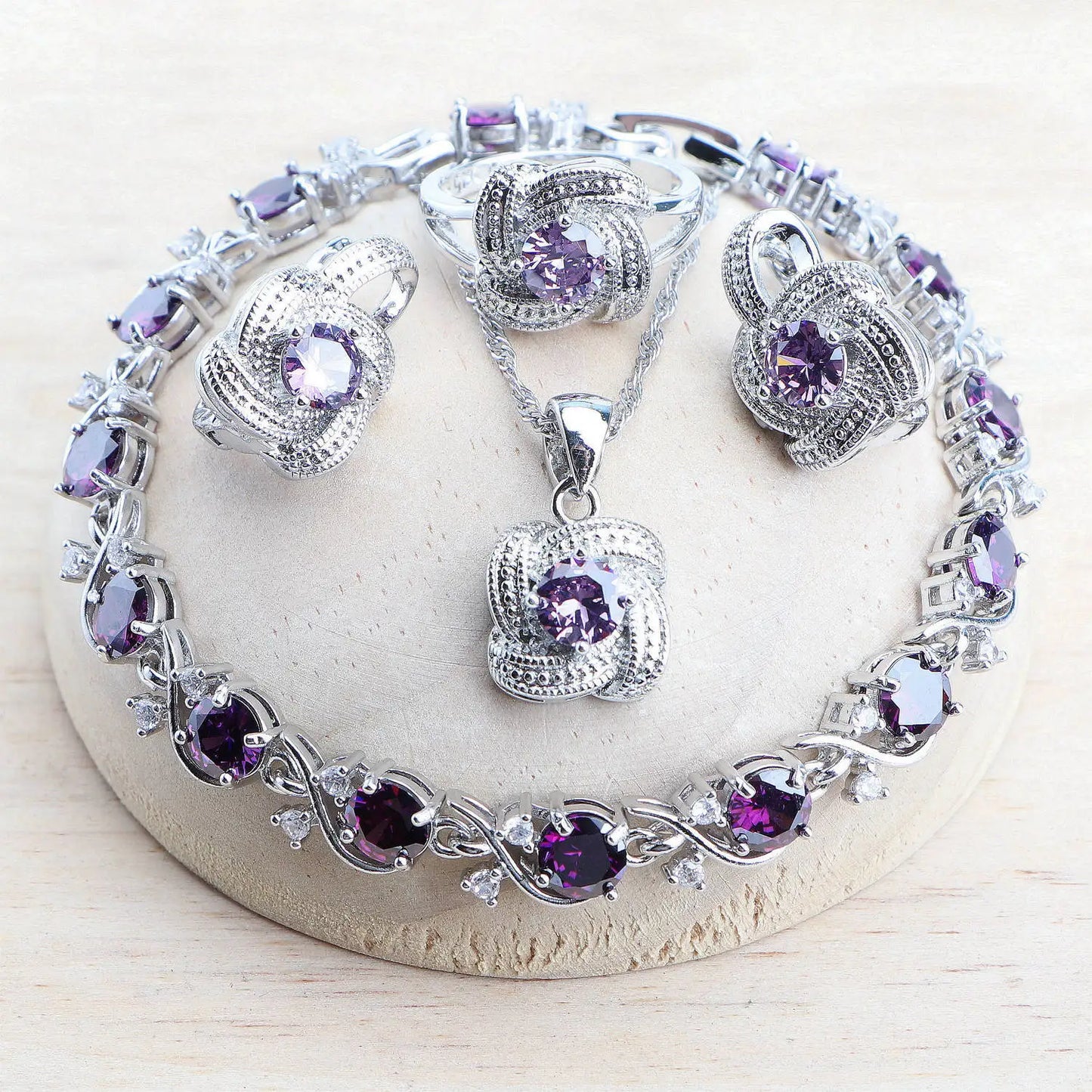 Birthstone Jewelry Set – 5-Piece 925 Sterling Silver Necklace, Earrings, Ring, Bracelet & Pendant