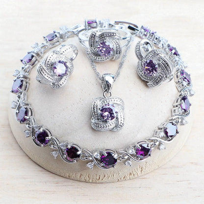 Birthstone Jewelry Set – 5-Piece 925 Sterling Silver Necklace, Earrings, Ring, Bracelet & Pendant