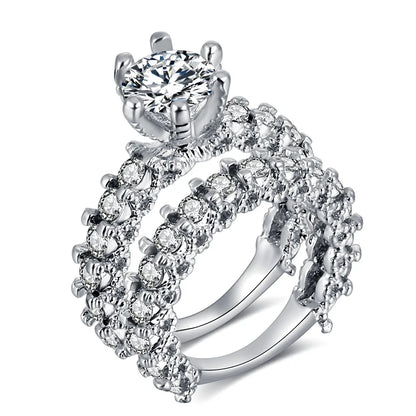 Elegant Zircon Engagement & Wedding Ring Set – Silver Color Jewelry for Women