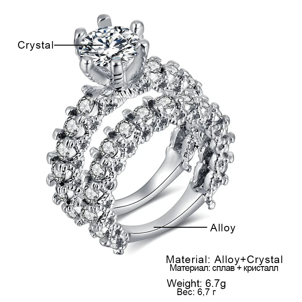 Elegant Zircon Engagement & Wedding Ring Set – Silver Color Jewelry for Women