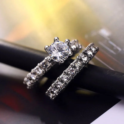 Elegant Zircon Engagement & Wedding Ring Set – Silver Color Jewelry for Women
