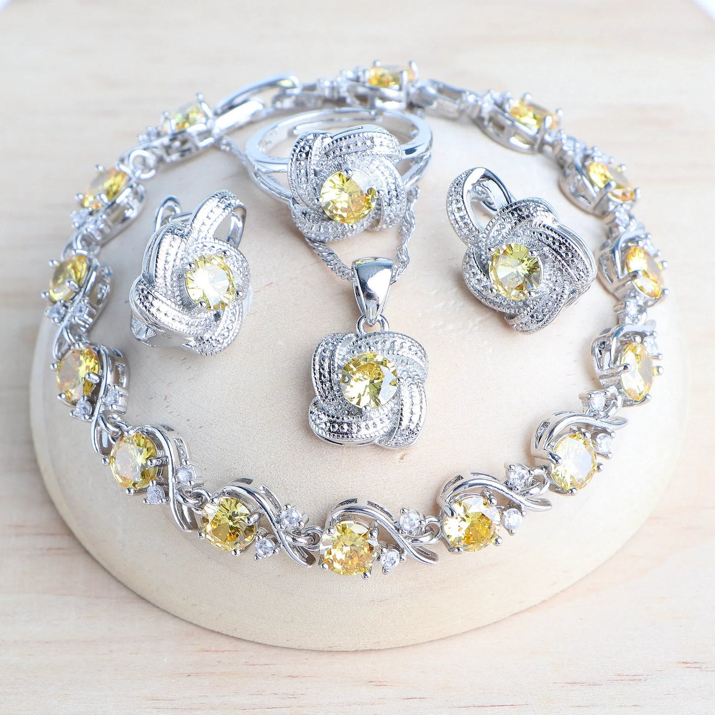 Birthstone Jewelry Set – 5-Piece 925 Sterling Silver Necklace, Earrings, Ring, Bracelet & Pendant
