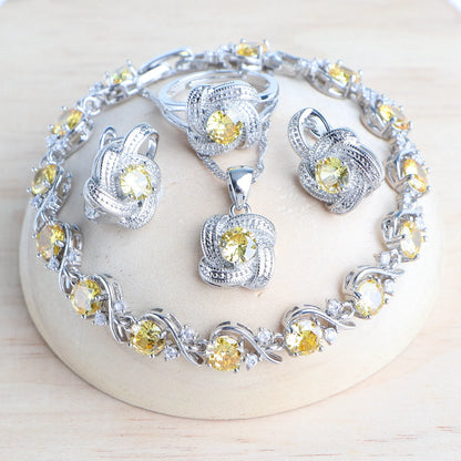 Birthstone Jewelry Set – 5-Piece 925 Sterling Silver Necklace, Earrings, Ring, Bracelet & Pendant