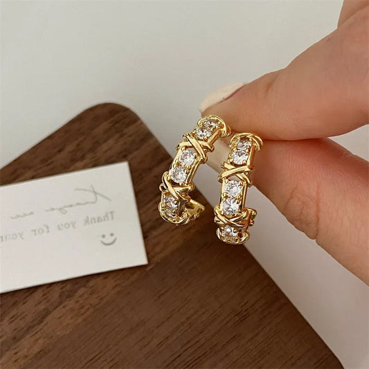 Vintage CC Design Stud Earrings – Korean Fashion Zircon Earrings for Women, Engagement Jewelry Gift