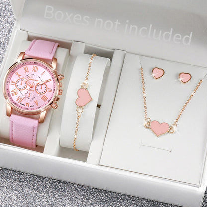 6PCS Women's Watch and Jewelry Set | Elegant Watch, Necklace, Bracelet, Earrings & Ring Gift Set