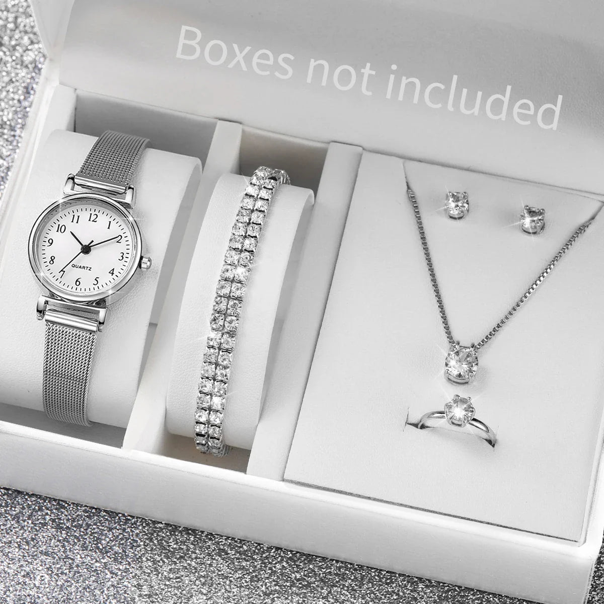 6PCS Women's Watch and Jewelry Set | Elegant Watch, Necklace, Bracelet, Earrings & Ring Gift Set