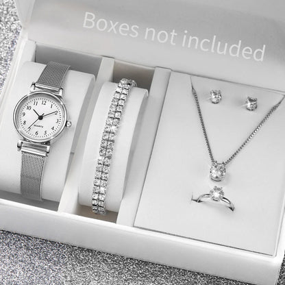 6PCS Women's Watch and Jewelry Set | Elegant Watch, Necklace, Bracelet, Earrings & Ring Gift Set