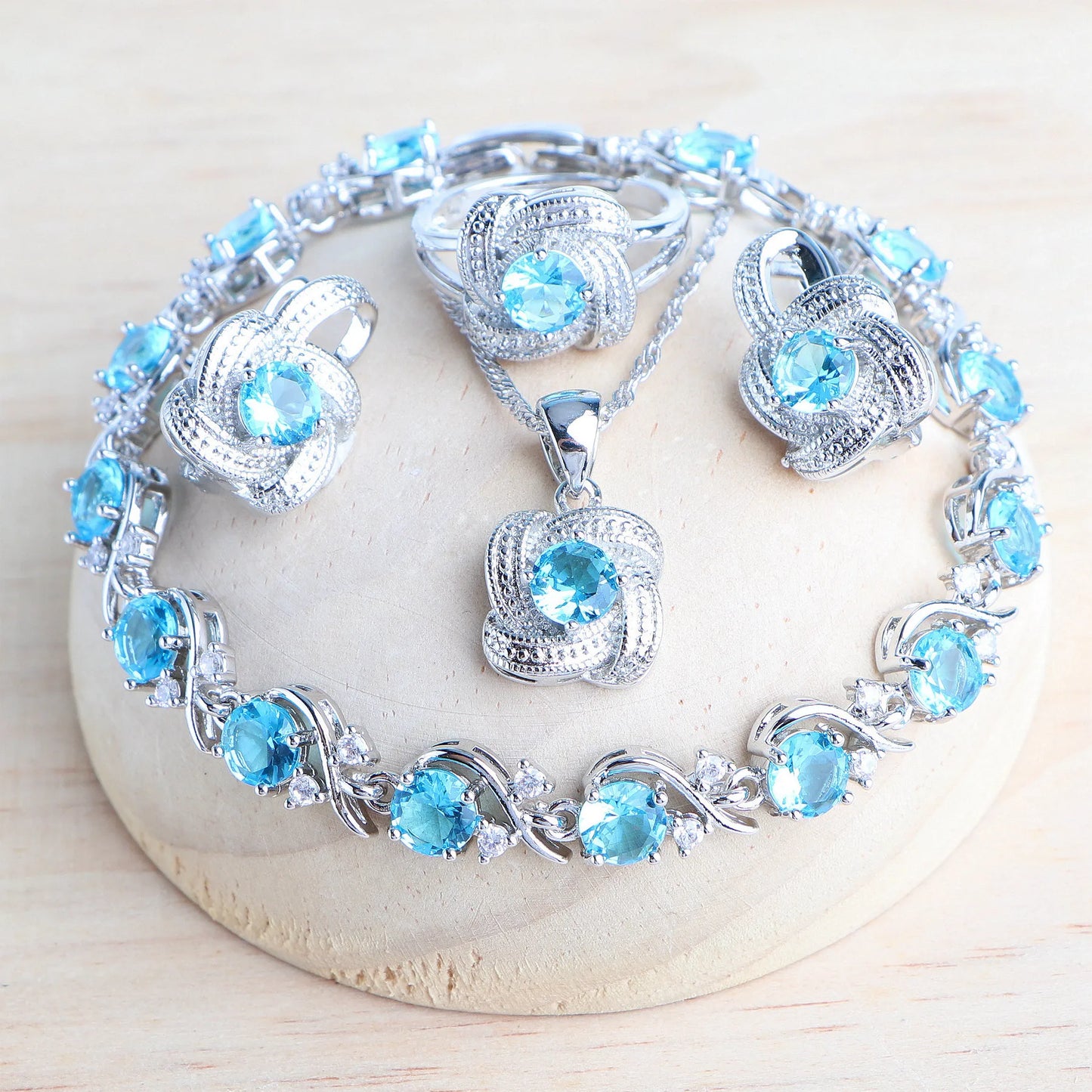 Birthstone Jewelry Set – 5-Piece 925 Sterling Silver Necklace, Earrings, Ring, Bracelet & Pendant
