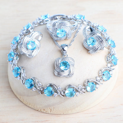 Birthstone Jewelry Set – 5-Piece 925 Sterling Silver Necklace, Earrings, Ring, Bracelet & Pendant