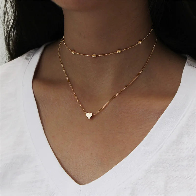 Chic & Stylish Three Layer Golden Metal Necklace with Three Pendants