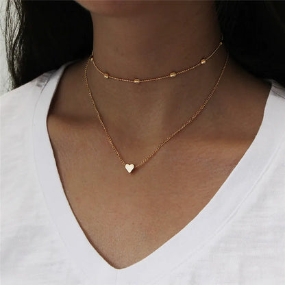 Chic & Stylish Three Layer Golden Metal Necklace with Three Pendants