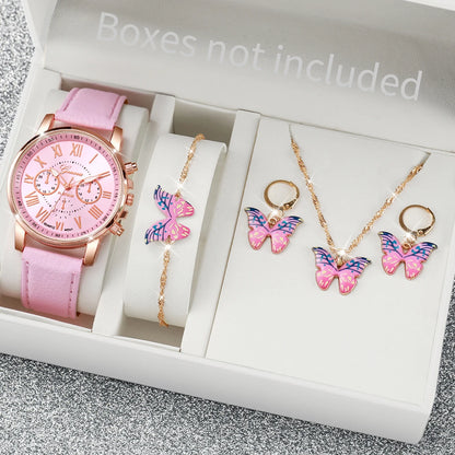 6PCS Women's Watch and Jewelry Set | Elegant Watch, Necklace, Bracelet, Earrings & Ring Gift Set