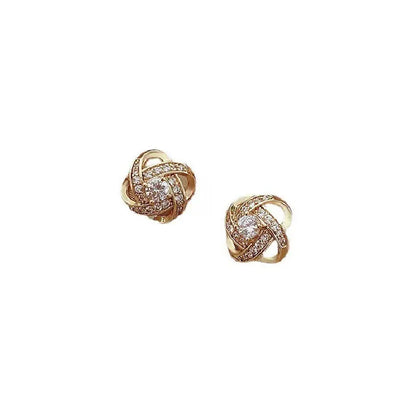 Golden Crystal Stud Earrings – Shiny Luxury Gold-Tone Sparkling Earrings for Women