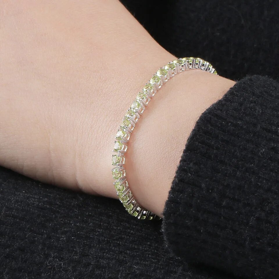 925 Sterling Silver Peridot Tennis Bracelet for Women – Elegant Birthstone Jewelry Gift