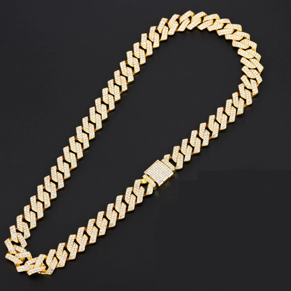 rendy Hip Hop Jewelry Set – 16mm Cuban Link Necklace, Bracelet & Watch for Men/Women