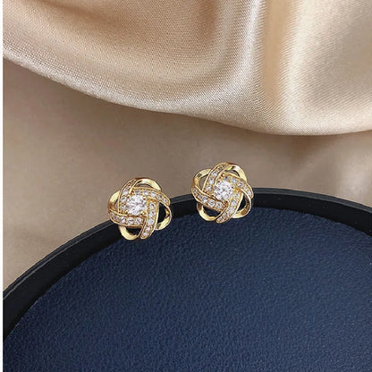 Golden Crystal Stud Earrings – Shiny Luxury Gold-Tone Sparkling Earrings for Women