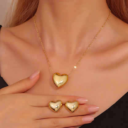 3-Piece Heart-Shaped Jewelry Set for Women – Rhinestone Double Heart Necklace & Earrings Pendant Set, Elegant Fashion Gift
