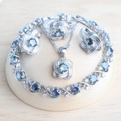 Birthstone Jewelry Set – 5-Piece 925 Sterling Silver Necklace, Earrings, Ring, Bracelet & Pendant