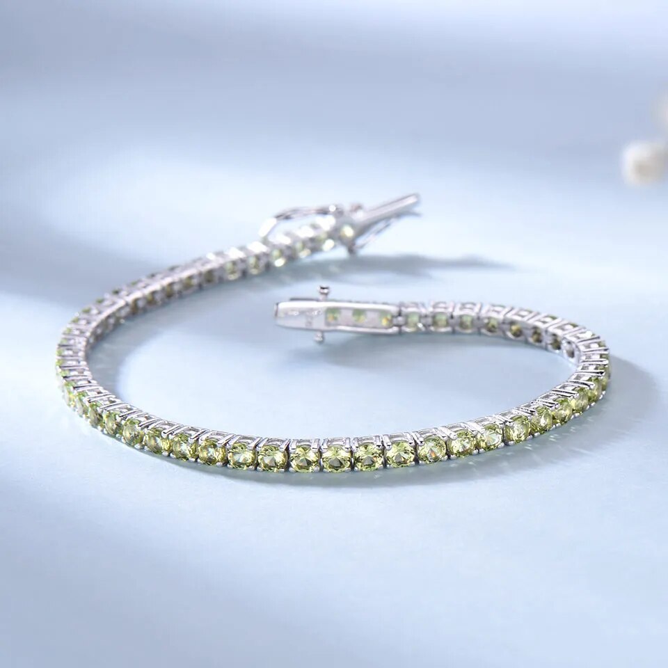 925 Sterling Silver Peridot Tennis Bracelet for Women – Elegant Birthstone Jewelry Gift