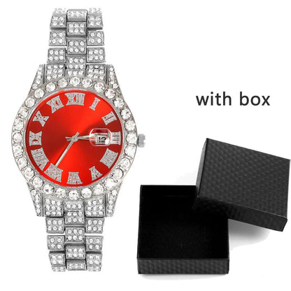 rendy Hip Hop Jewelry Set – 16mm Cuban Link Necklace, Bracelet & Watch for Men/Women