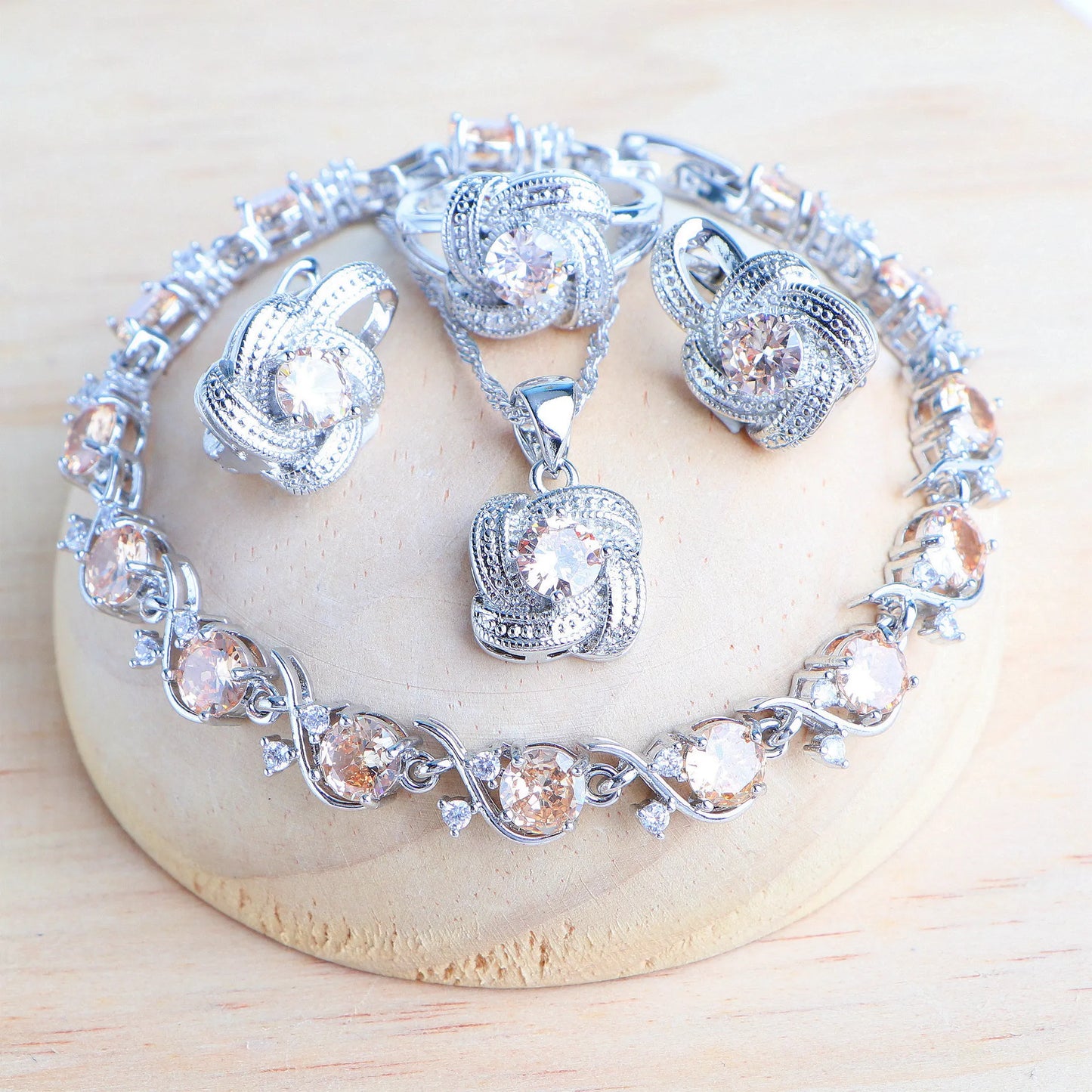 Birthstone Jewelry Set – 5-Piece 925 Sterling Silver Necklace, Earrings, Ring, Bracelet & Pendant
