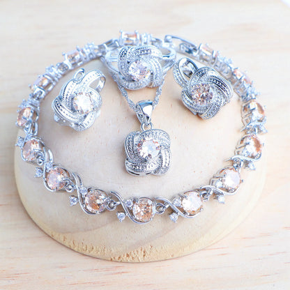 Birthstone Jewelry Set – 5-Piece 925 Sterling Silver Necklace, Earrings, Ring, Bracelet & Pendant