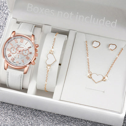 6PCS Women's Watch and Jewelry Set | Elegant Watch, Necklace, Bracelet, Earrings & Ring Gift Set