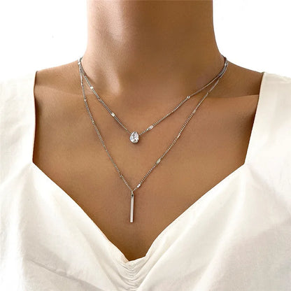 Chic & Stylish Three Layer Golden Metal Necklace with Three Pendants