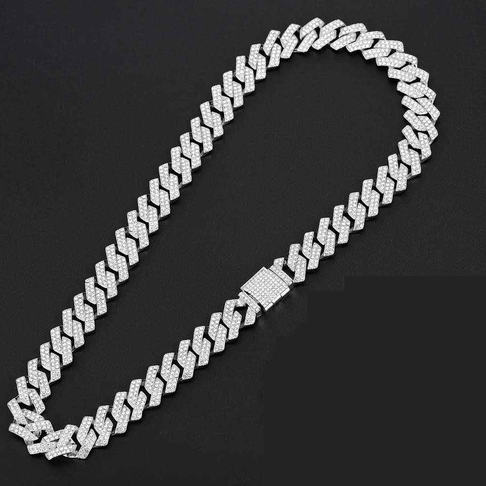 rendy Hip Hop Jewelry Set – 16mm Cuban Link Necklace, Bracelet & Watch for Men/Women