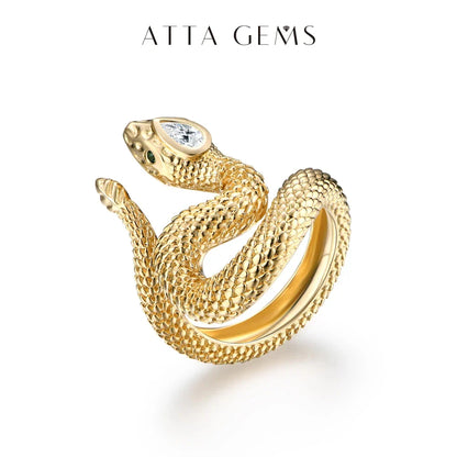 Exquisite 925 Sterling Silver & 14K Gold Snake Ring – Perfect Gift Jewelry
