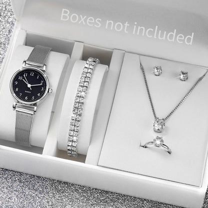 6PCS Women's Watch and Jewelry Set | Elegant Watch, Necklace, Bracelet, Earrings & Ring Gift Set