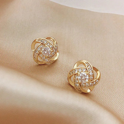 Golden Crystal Stud Earrings – Shiny Luxury Gold-Tone Sparkling Earrings for Women