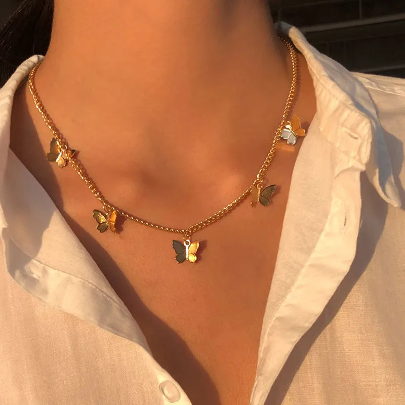 Chic & Stylish Three Layer Golden Metal Necklace with Three Pendants