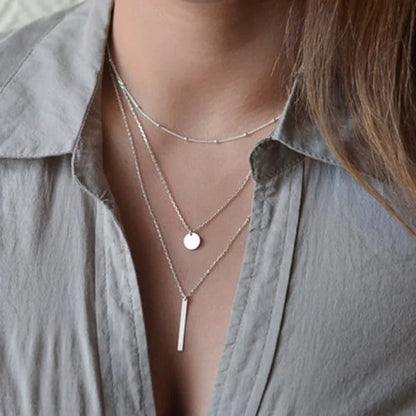 Chic & Stylish Three Layer Golden Metal Necklace with Three Pendants