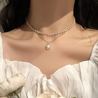 Chic & Stylish Three Layer Golden Metal Necklace with Three Pendants