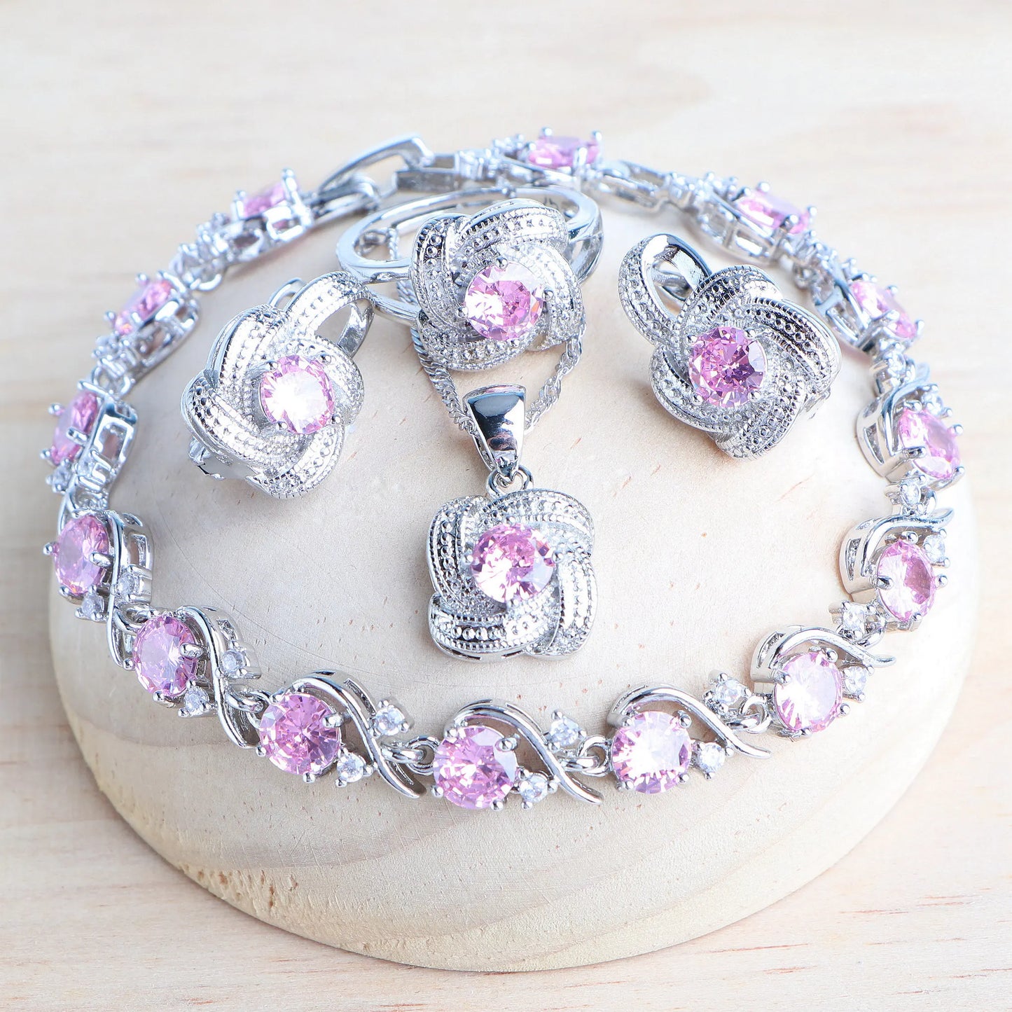 Birthstone Jewelry Set – 5-Piece 925 Sterling Silver Necklace, Earrings, Ring, Bracelet & Pendant